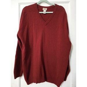 Vintage LL Bean Sweater Mens XLT 100% Lambswool V Neck Pullover Brick Red‎